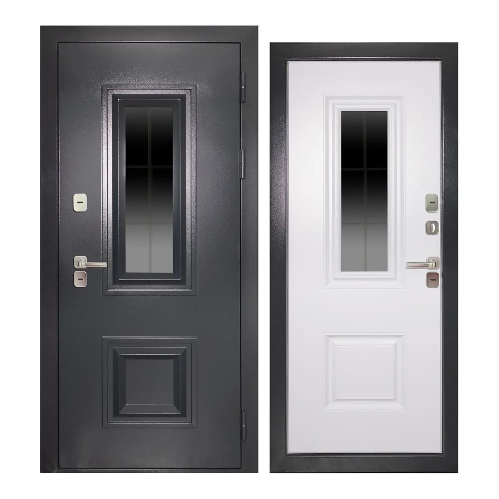 Фото Входная дверь Unicorn Dorf glass правый 205x96см цвет букле графит/белая матовая Фото Входная дверь Unicorn Dorf glass правый 205x96см цвет букле графит/белая матовая