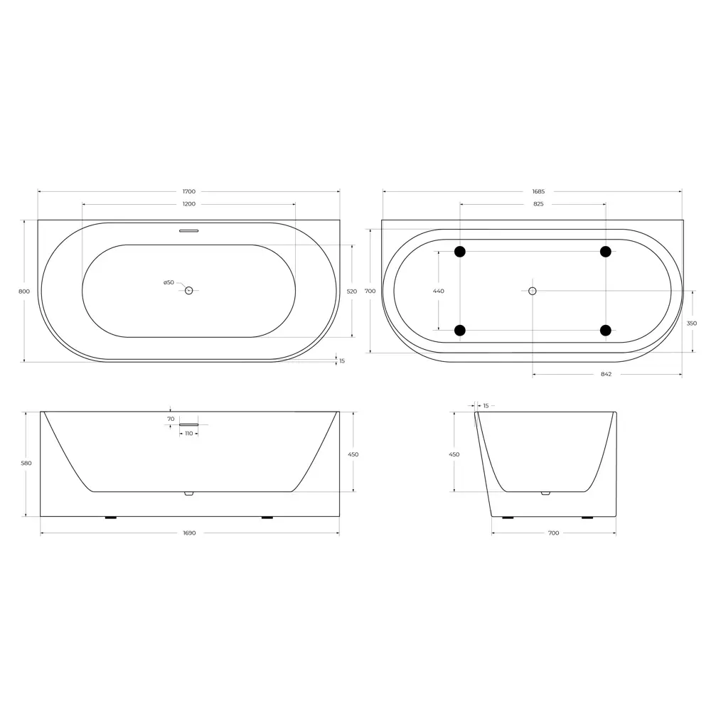 Фото 7 Отдельностоящая ванна Belbagno BB412-1700-800 акрил 170x80см Фото 7 Отдельностоящая ванна Belbagno BB412-1700-800 акрил 170x80см