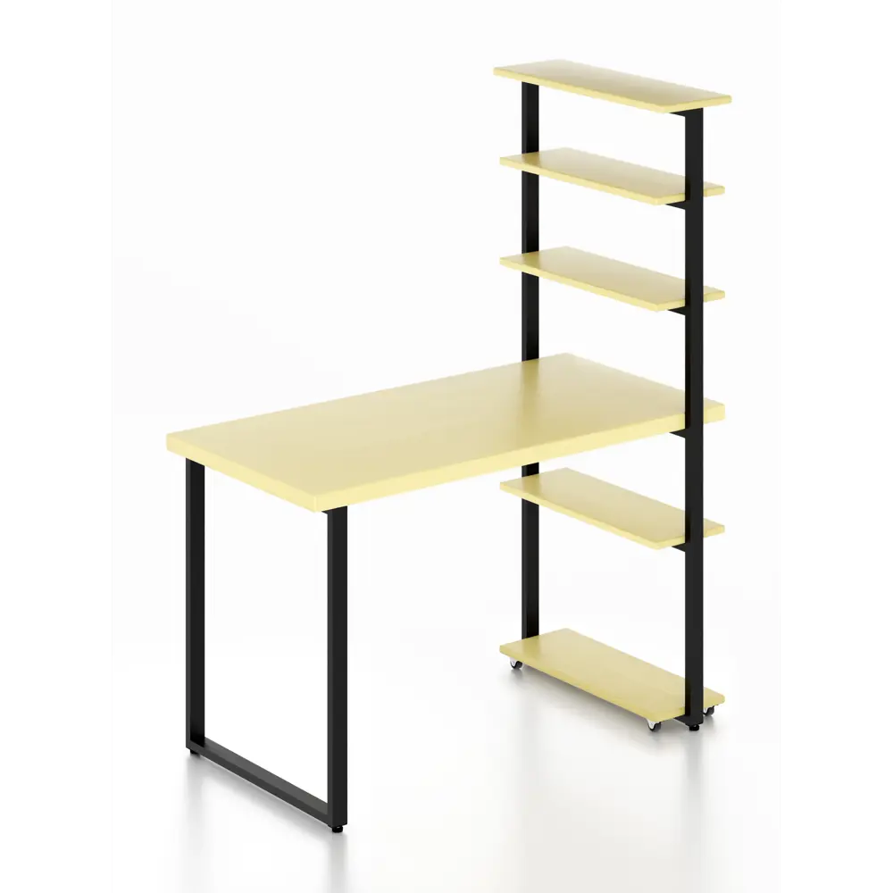 Фото Стол Solarius loft 5 полок столешница 40 мм 60x145x140 см черные металлические ножки сосна цвет ванильный Фото Стол Solarius loft 5 полок столешница 40 мм 60x145x140 см черные металлические ножки сосна цвет ванильный