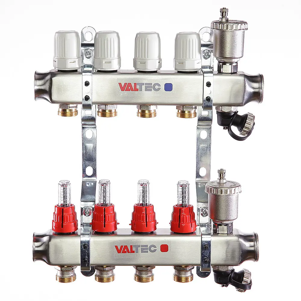 Фото Коллекторный блок Valtec на 4 выхода 1" с термостатическими клапанами и расходомерами Фото Коллекторный блок Valtec на 4 выхода 1" с термостатическими клапанами и расходомерами