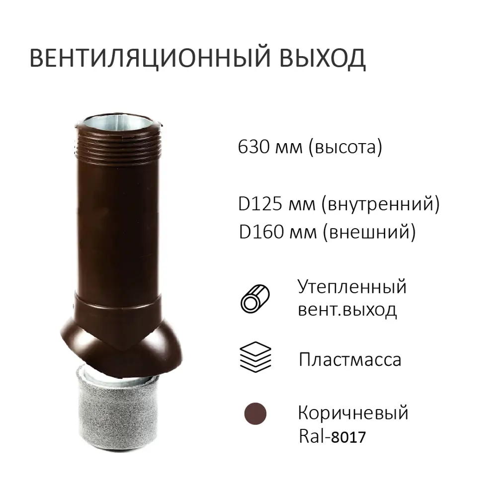 Фото 2 Вентиляционный выход Polivent изолированный D125/160 утепленный H-700 цвет коричневый Фото 2 Вентиляционный выход Polivent изолированный D125/160 утепленный H-700 цвет коричневый
