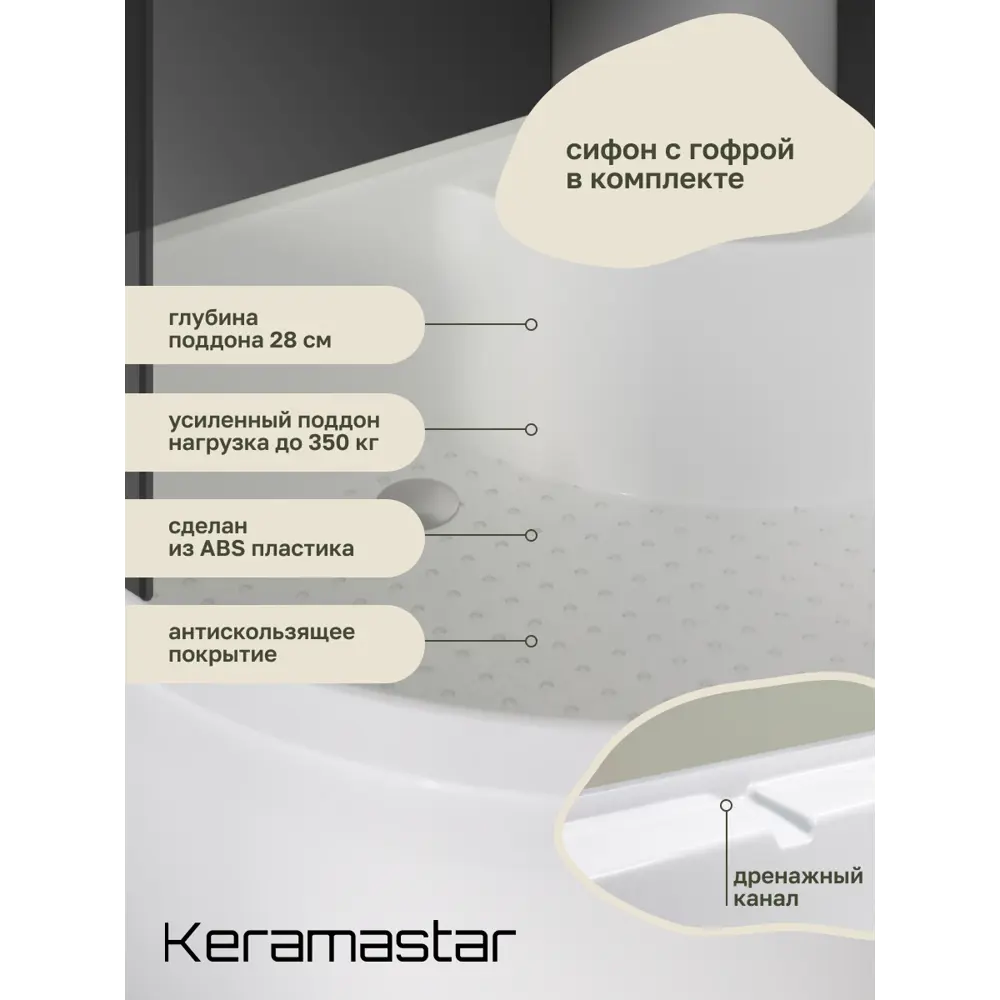 Фото 4 Душевая кабина Keramastar Astra KR098022BK с высоким поддоном, без крыши 90x90x195 Фото 4 Душевая кабина Keramastar Astra KR098022BK с высоким поддоном, без крыши 90x90x195