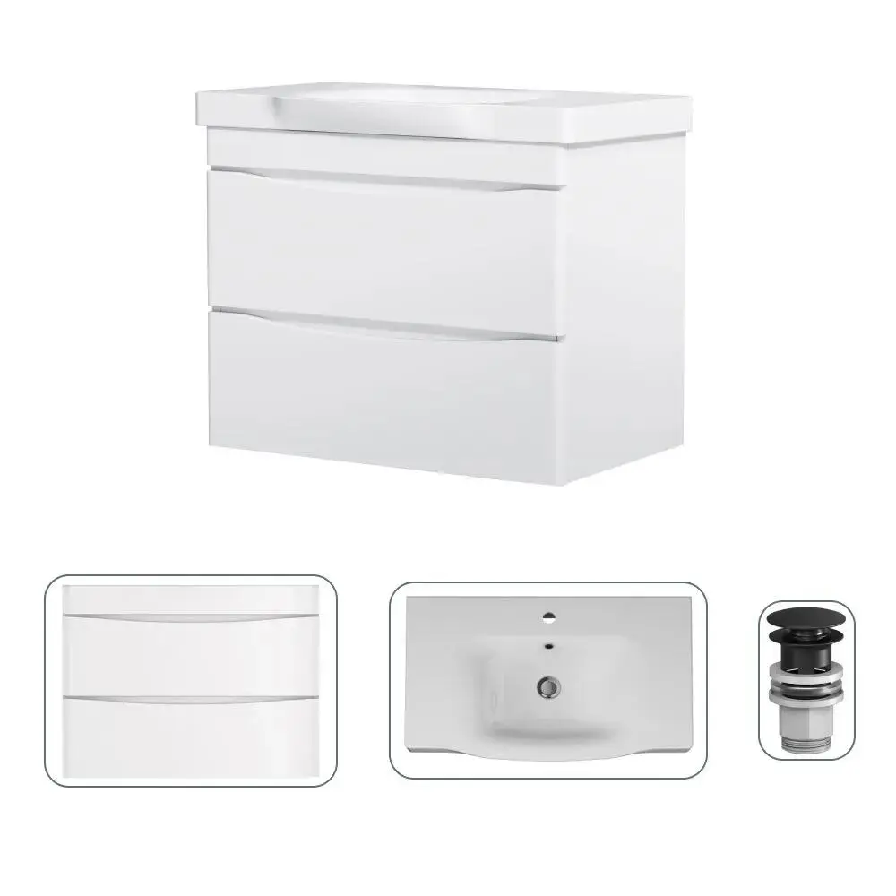 Фото Тумба с раковиной Am.pm M80FHX0802WC080WG-P22 80 см подвесная с донным клапаном черный белый глянец Фото Тумба с раковиной Am.pm M80FHX0802WC080WG-P22 80 см подвесная с донным клапаном черный белый глянец
