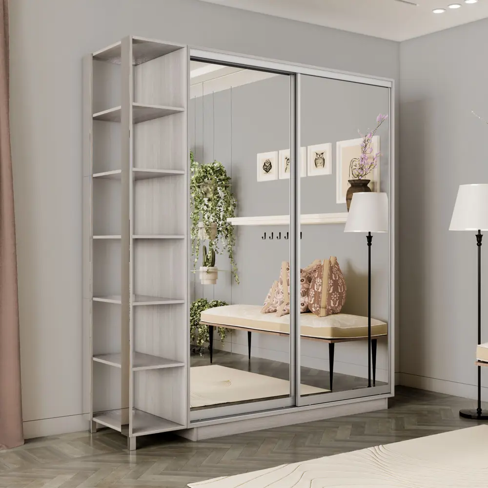 Фото 3 Шкаф-купе Мебельная Компания Е1 2 дверный 240x140x45 см зеркала 7 полок ЛДСП цвет ясень шимо светлый Фото 3 Шкаф-купе Мебельная Компания Е1 2 дверный 240x140x45 см зеркала 7 полок ЛДСП цвет ясень шимо светлый