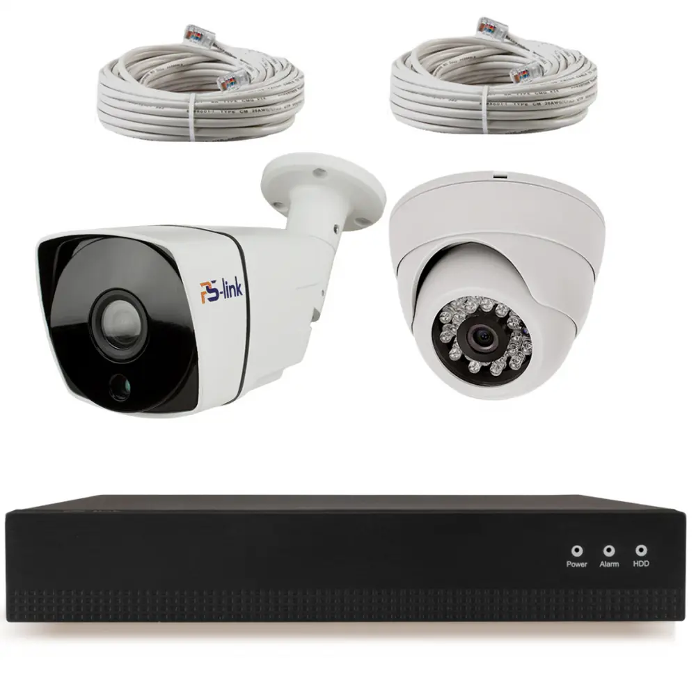 Фото 2 Комплект для видеонаблюдения IP PS-link 5 Мп 1 камера для помещения 1 для улицы с POE питанием цвет белый Фото 2 Комплект для видеонаблюдения IP PS-link 5 Мп 1 камера для помещения 1 для улицы с POE питанием цвет белый