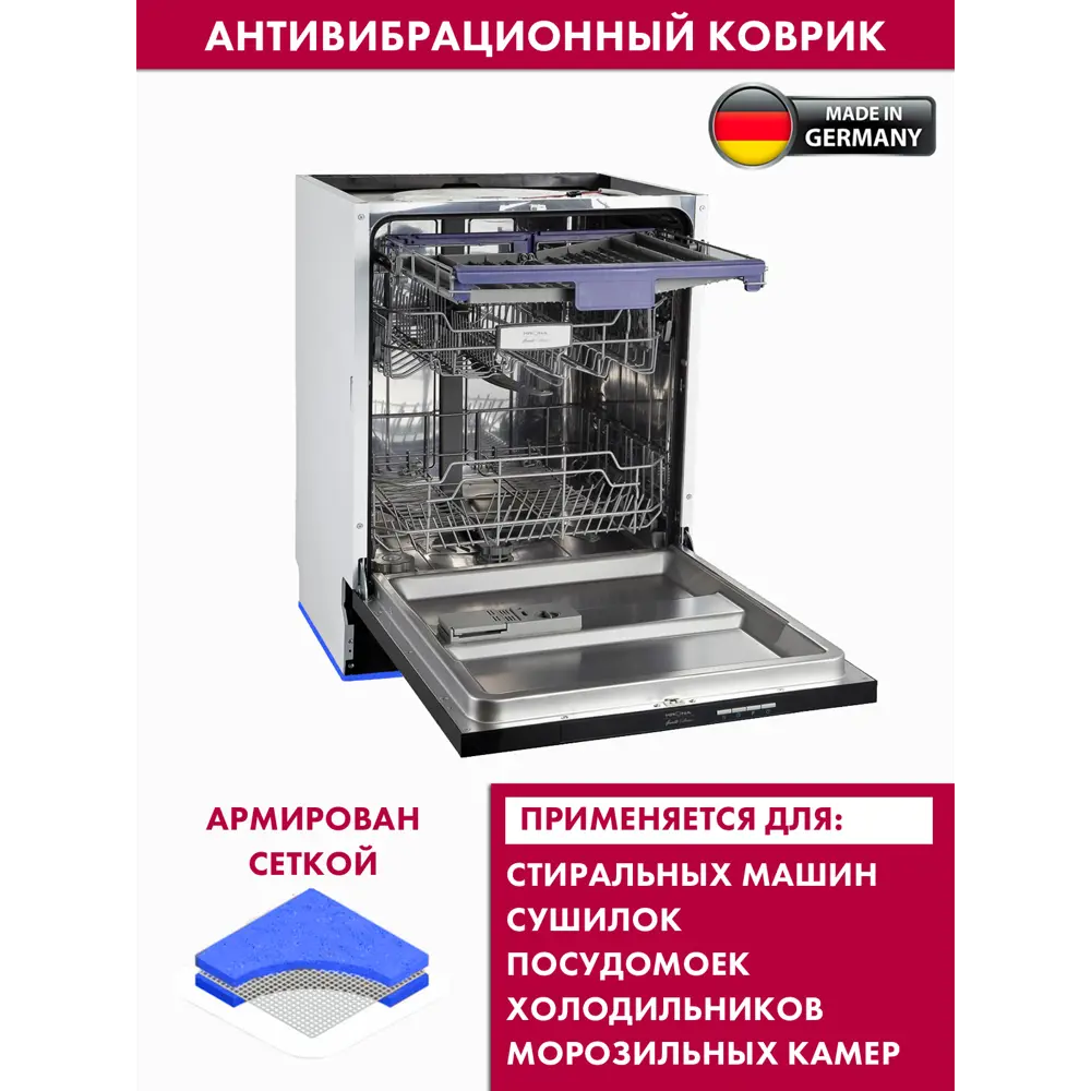 Фото 3 Антивибрационный коврик для бытовой техники 60x60 см синий Фото 3 Антивибрационный коврик для бытовой техники 60x60 см синий