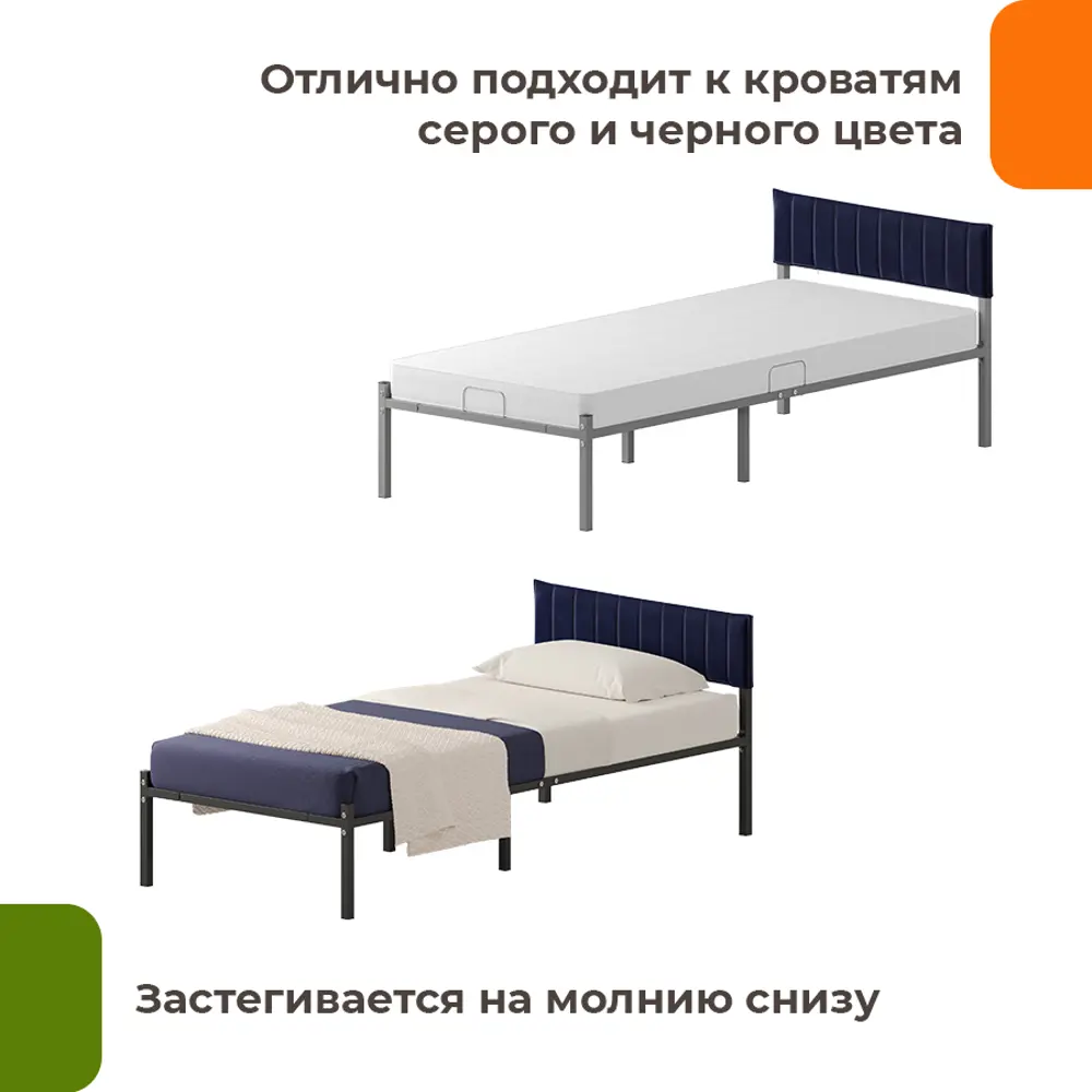 Фото 4 Тканевый чехол для металлической кровати Домаклево Лофт 80 см велюр цвет темно-синий Фото 4 Тканевый чехол для металлической кровати Домаклево Лофт 80 см велюр цвет темно-синий
