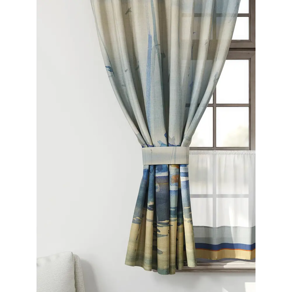 Фото 4 Комплект штор Comfy way CW705123-160 на шторной ленте 160x150 см цвет бежевый, синий, желтый Фото 4 Комплект штор Comfy way CW705123-160 на шторной ленте 160x150 см цвет бежевый, синий, желтый