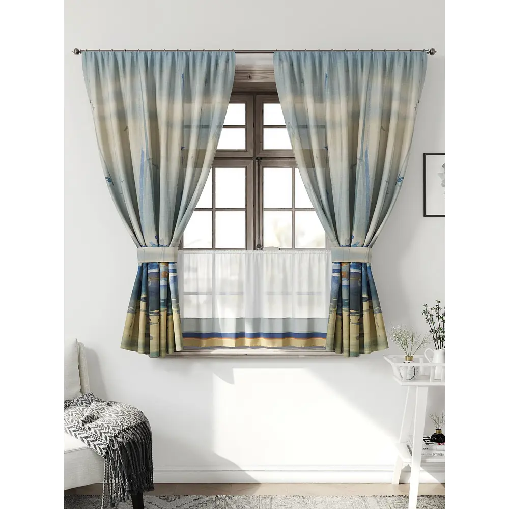Фото Комплект штор Comfy way CW705123-160 на шторной ленте 160x150 см цвет бежевый, синий, желтый Фото Комплект штор Comfy way CW705123-160 на шторной ленте 160x150 см цвет бежевый, синий, желтый