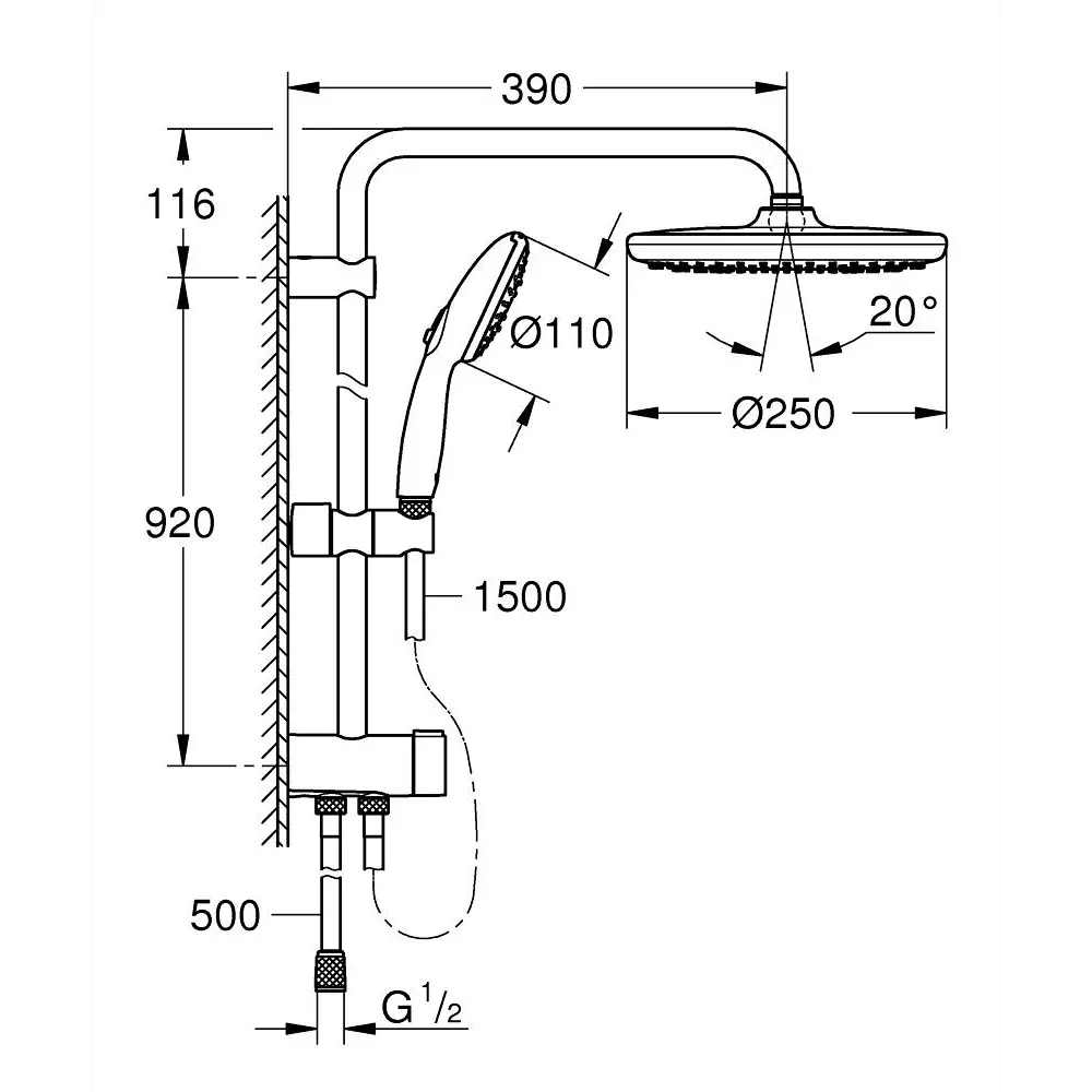 Фото 2 Душевая система GROHE Tempesta System 250 Flex 26675001 наружного монтажа с переключателем цвет хром Фото 2 Душевая система GROHE Tempesta System 250 Flex 26675001 наружного монтажа с переключателем цвет хром