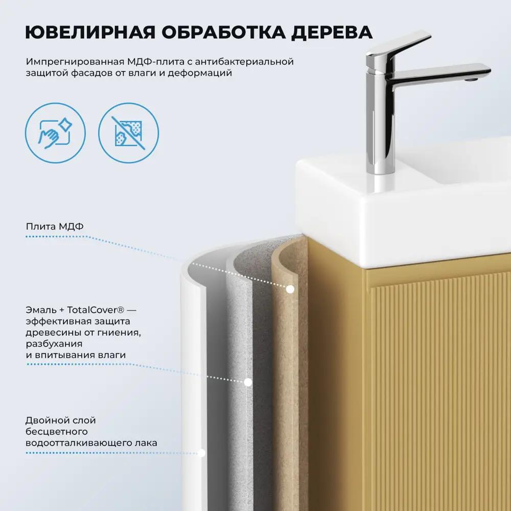 Фото 7 Тумба с раковиной подвесная Wellsee WC Area 20216869R с донным клапаном, сифоном и смесителем цвет бежевый Фото 7 Тумба с раковиной подвесная Wellsee WC Area 20216869R с донным клапаном, сифоном и смесителем цвет бежевый
