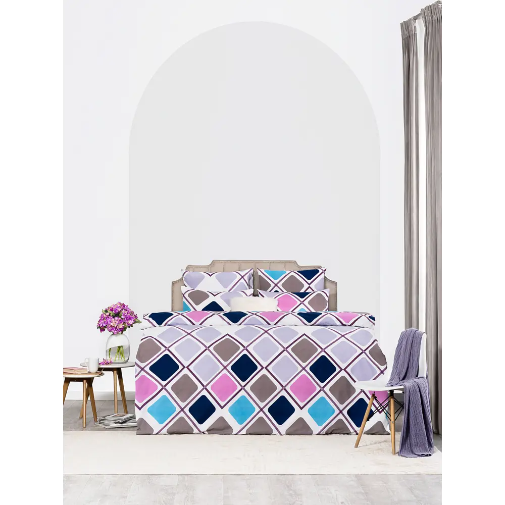 Фото Комплект постельного белья Prime prive Свен перкаль евро наволочки 50 x 70- 2 шт цвет синий, розовый, сиреневый