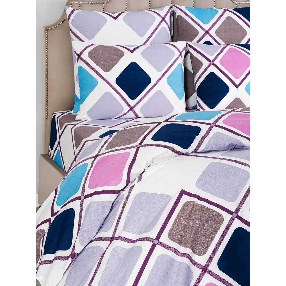 Фото 3 Комплект постельного белья Prime prive Свен перкаль евро наволочки 50 x 70- 2 шт цвет синий, розовый, сиреневый