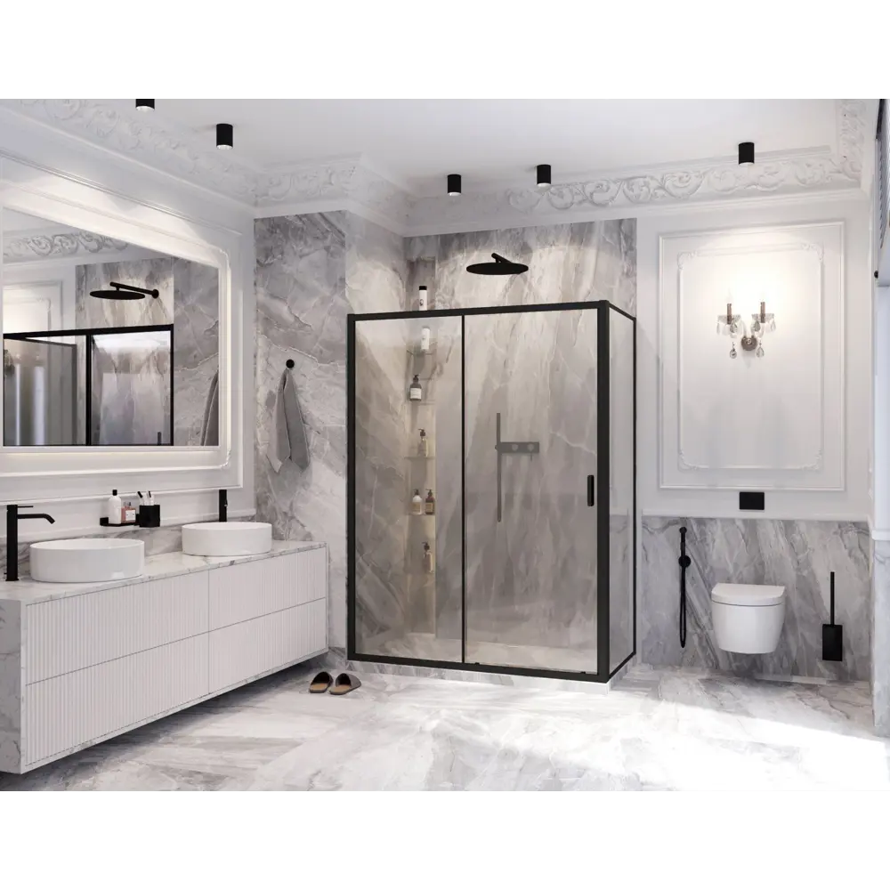 Фото 2 Душевая перегородка Ambassador 17021219AB-100AB 100x200см черный профиль