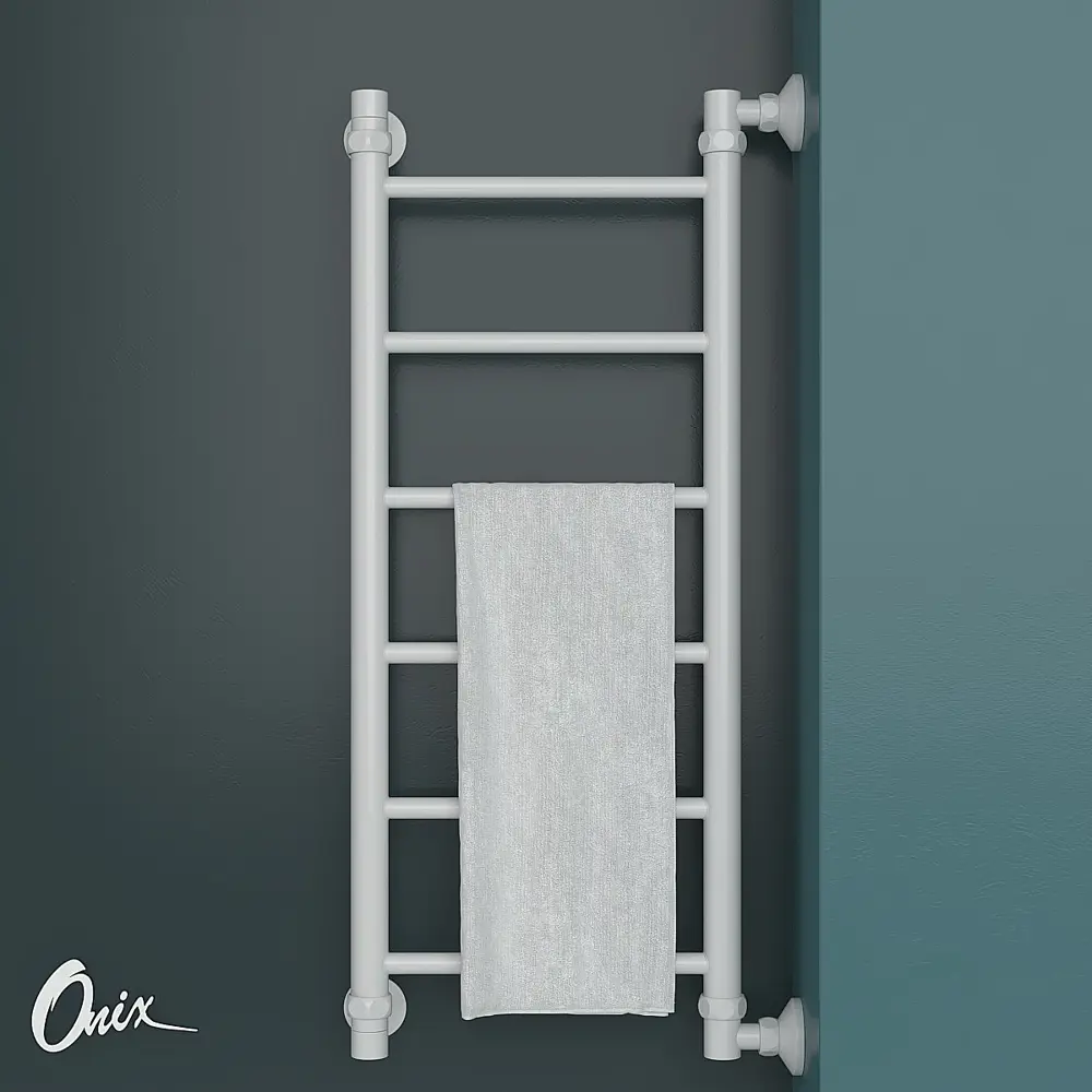 Фото 2 Полотенцесушитель водяной лестница Onix Classic white right 80x30 см боковая правая подводка нержавеющая сталь цвет белый