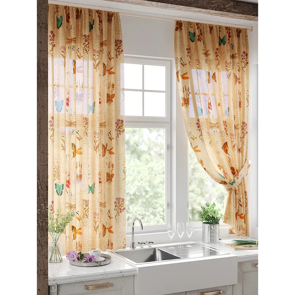 Фото Тюль Helga Базовая коллекция HH930758 на шторной ленте 180x150 см цвет бежевый