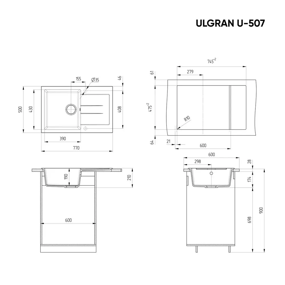 Фото 4 Мойка для кухни Ulgran U-507-341 цвет белый Фото 4 Мойка для кухни Ulgran U-507-341 цвет белый