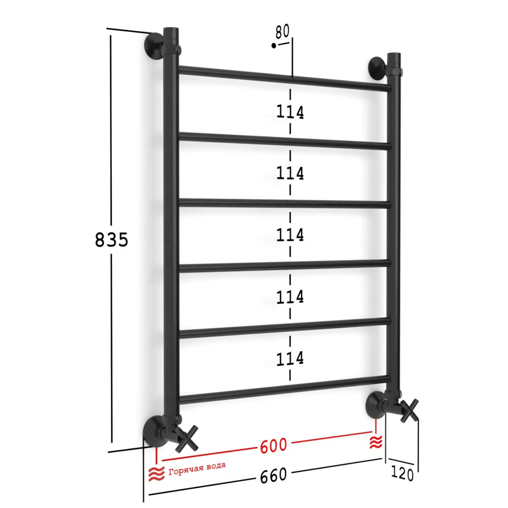Фото 6 Полотенцесушитель водяной лестница Onix Classic PRO Black 80x60 см нижняя подводка 1/2" нержавеющая сталь цвет черный матовый Фото 6 Полотенцесушитель водяной лестница Onix Classic PRO Black 80x60 см нижняя подводка 1/2" нержавеющая сталь цвет черный матовый