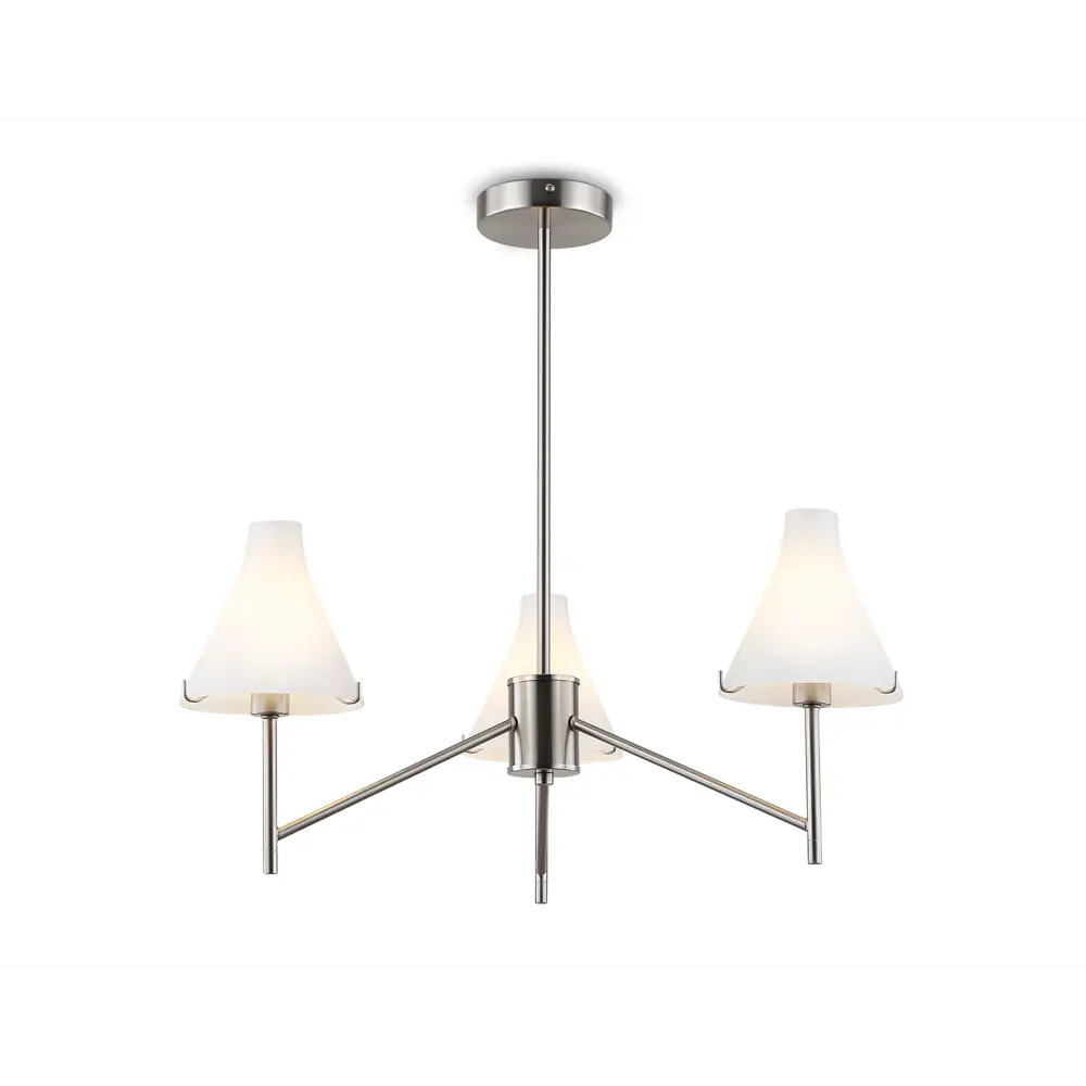 Фото Люстра на штанге Ambrella light High light Lh57121 3 лампы 10 м² цвет белый матовый, никель Фото Люстра на штанге Ambrella light High light Lh57121 3 лампы 10 м² цвет белый матовый, никель