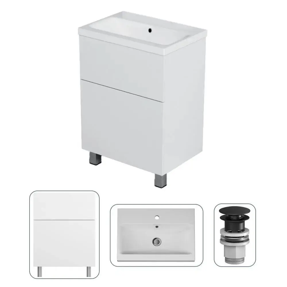 Фото Тумба с раковиной Am.pm M90FSX0602WC060WG-P22 Gem 60 см напольная с донным клапаном 2 ящика цвет белый Фото Тумба с раковиной Am.pm M90FSX0602WC060WG-P22 Gem 60 см напольная с донным клапаном 2 ящика цвет белый