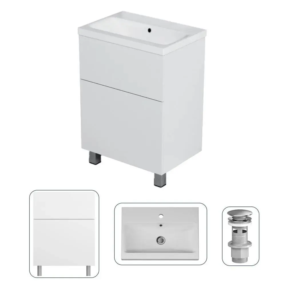 Фото Тумба с раковиной Am.pm M90FSX0602WC060WG-M100 Gem 60 см напольная с донным клапаном 2 ящика цвет белый Фото Тумба с раковиной Am.pm M90FSX0602WC060WG-M100 Gem 60 см напольная с донным клапаном 2 ящика цвет белый