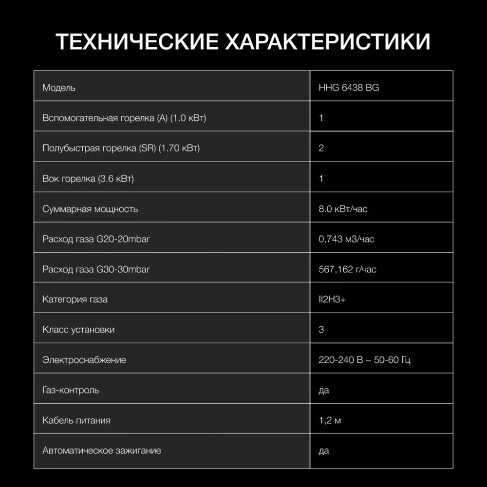 Фото 7 Газовая варочная панель Hyundai 58 см 4 конфорки цвет черный Фото 7 Газовая варочная панель Hyundai 58 см 4 конфорки цвет черный