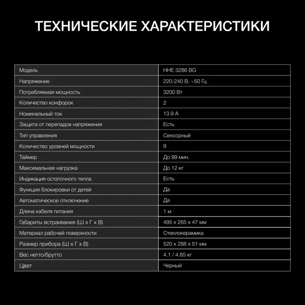 Фото 4 Электрическая варочная панель Hyundai 2028063 52 см 4 конфорки цвет черный Фото 4 Электрическая варочная панель Hyundai 2028063 52 см 4 конфорки цвет черный