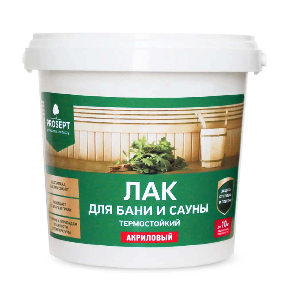 Фото Лак для бани и сауны PROSEPT 054-09 цвет бесцветный 0.90 л Фото Лак для бани и сауны PROSEPT 054-09 цвет бесцветный 0.90 л