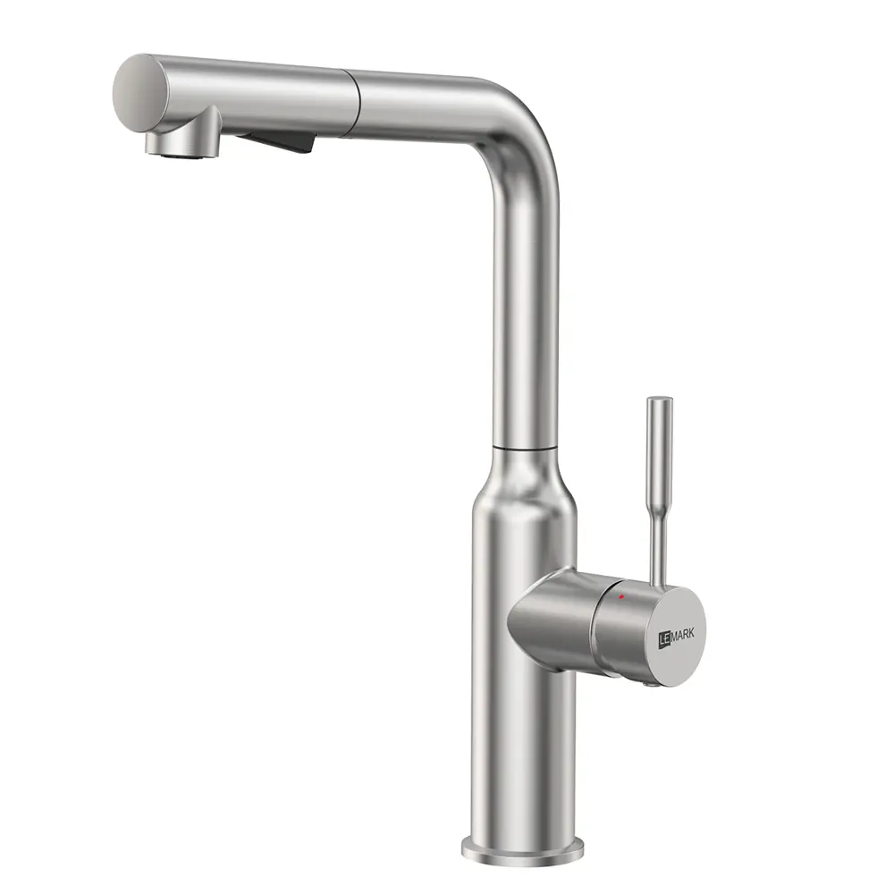 Фото Смеситель для кухни Lemark Lm5085S вытягивающийся поворотный излив 31.4 см цвет сталь Фото Смеситель для кухни Lemark Lm5085S вытягивающийся поворотный излив 31.4 см цвет сталь