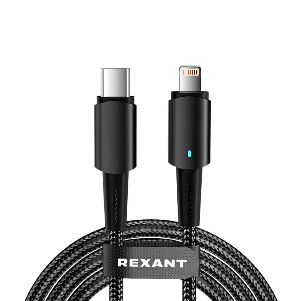 Фото 2 Кабель Rexant Type-C – Lightning для Apple 3 А 1 м цвет черный Фото 2 Кабель Rexant Type-C – Lightning для Apple 3 А 1 м цвет черный
