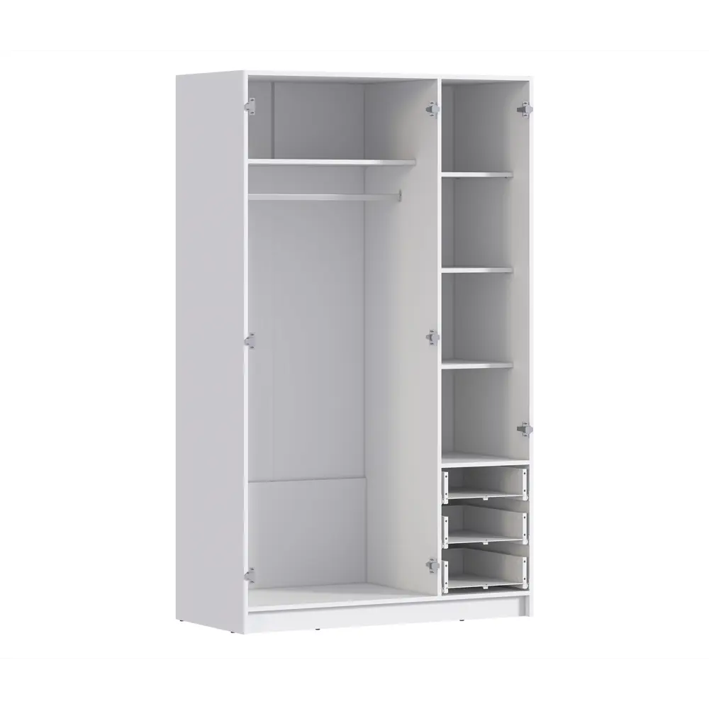Фото 4 Трехдверный шкаф Столплит со штангой и полками 120x200x57 см с выдвижными ящиками ЛДСП цвет белый Фото 4 Трехдверный шкаф Столплит со штангой и полками 120x200x57 см с выдвижными ящиками ЛДСП цвет белый
