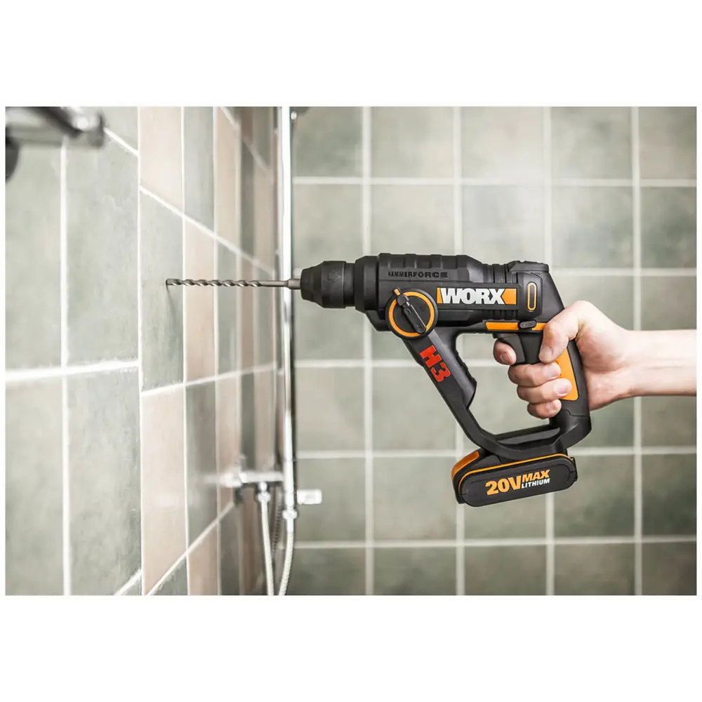 Фото 4 Перфоратор аккумуляторный SDS Plus Worx WX390.1, 20 В Li-Ion 2x2 Ач, 1.2 Дж Фото 4 Перфоратор аккумуляторный SDS Plus Worx WX390.1, 20 В Li-Ion 2x2 Ач, 1.2 Дж