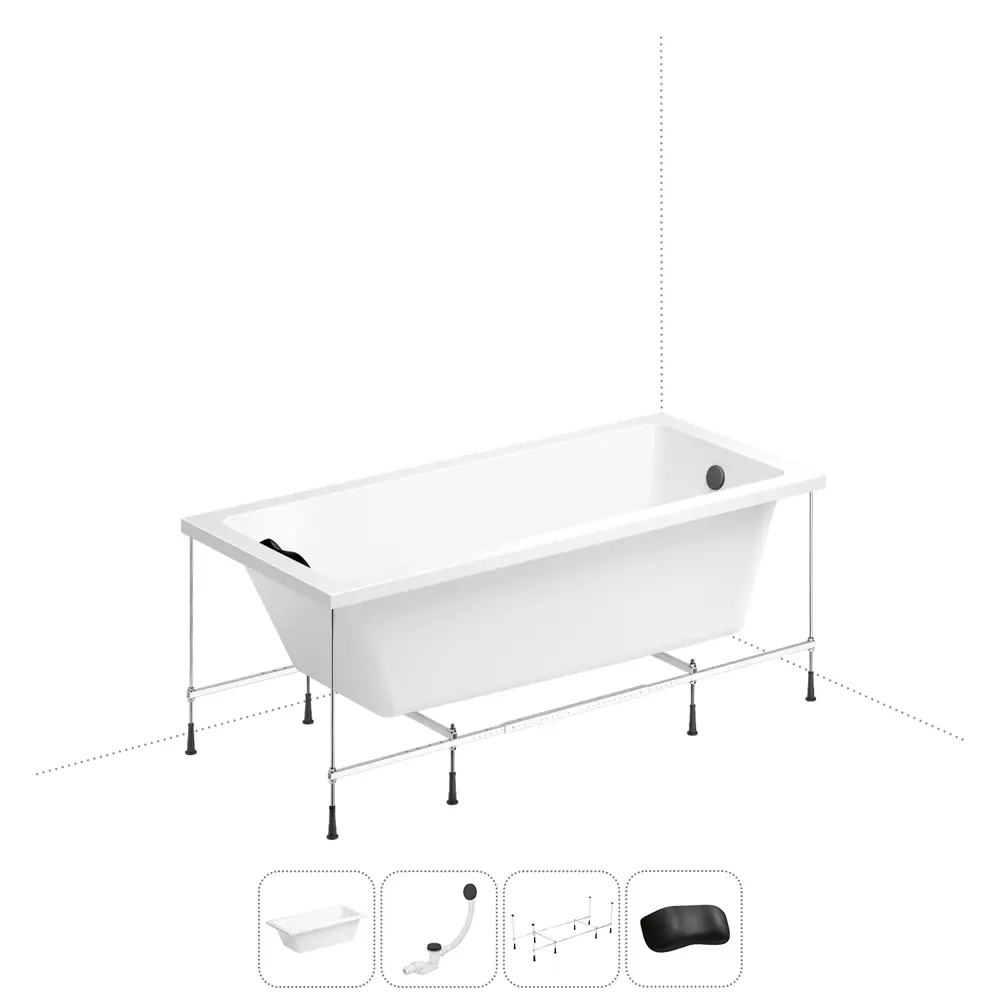 Фото Ванна акриловая WELLSEE FreeDom 20212752R 165x80 см со сливом-переливом, каркасом и подголовником Фото Ванна акриловая WELLSEE FreeDom 20212752R 165x80 см со сливом-переливом, каркасом и подголовником