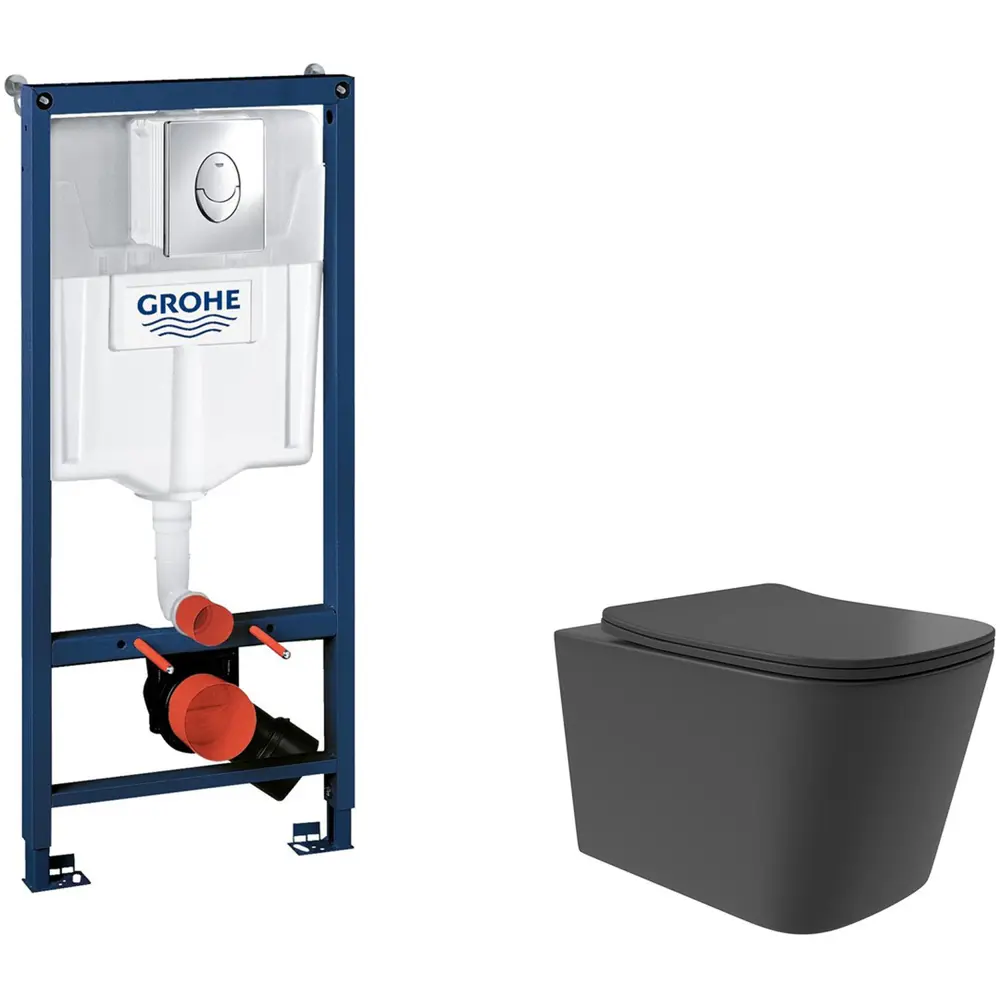 Фото 2 Инсталляция GROHE Rapid SL с клавишей смыва Skate Air (3 реж) 38721001 и унитаз Long 52.5x34.5 Vortex Soft-Close черный матовый квадрат Фото 2 Инсталляция GROHE Rapid SL с клавишей смыва Skate Air (3 реж) 38721001 и унитаз Long 52.5x34.5 Vortex Soft-Close черный матовый квадрат