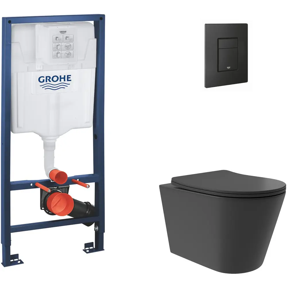 Фото 2 Инсталляция GROHE Solido 3 в 1 с клавишей смыва Even фантомный черный (38811KF0) и унитаз Long 520*365 Vortex Soft-Close черный матовый конус Фото 2 Инсталляция GROHE Solido 3 в 1 с клавишей смыва Even фантомный черный (38811KF0) и унитаз Long 520*365 Vortex Soft-Close черный матовый конус
