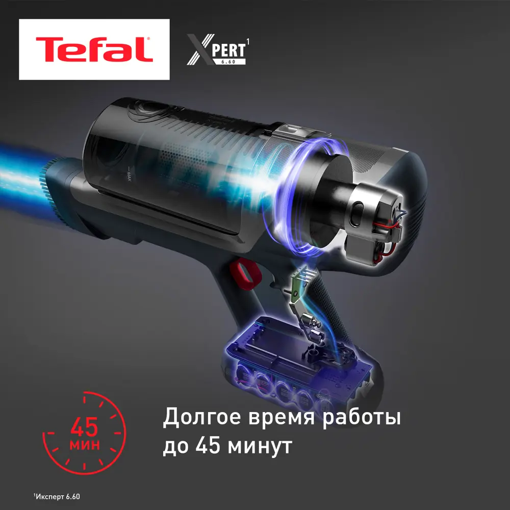Фото 3 Пылесос вертикальный Tefal X-PERT 6.60 ty6878wo 0.55 л 130 Вт цвет серый красный Фото 3 Пылесос вертикальный Tefal X-PERT 6.60 ty6878wo 0.55 л 130 Вт цвет серый красный