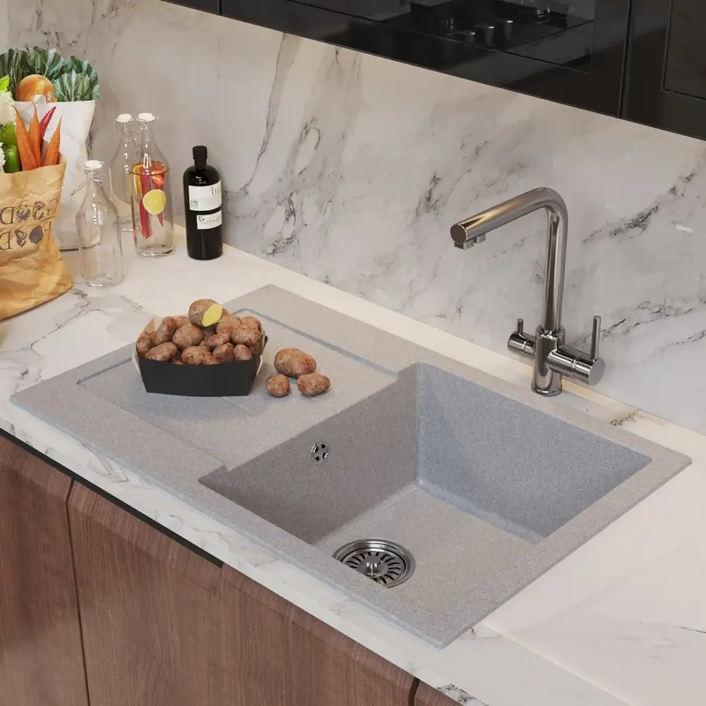 Фото Мойка для кухни Mixline NL-TM31 66x53 см глубина чаши 190 см искусственный камень цвет серый