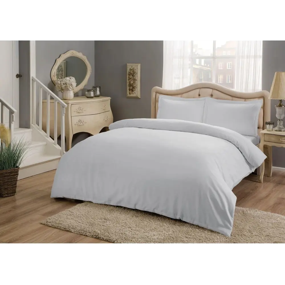 Фото Комплект постельного белья Tac Saten BASIC Color DREAMS сатин евро наволочки 50 x 70- 2 шт цвет серый