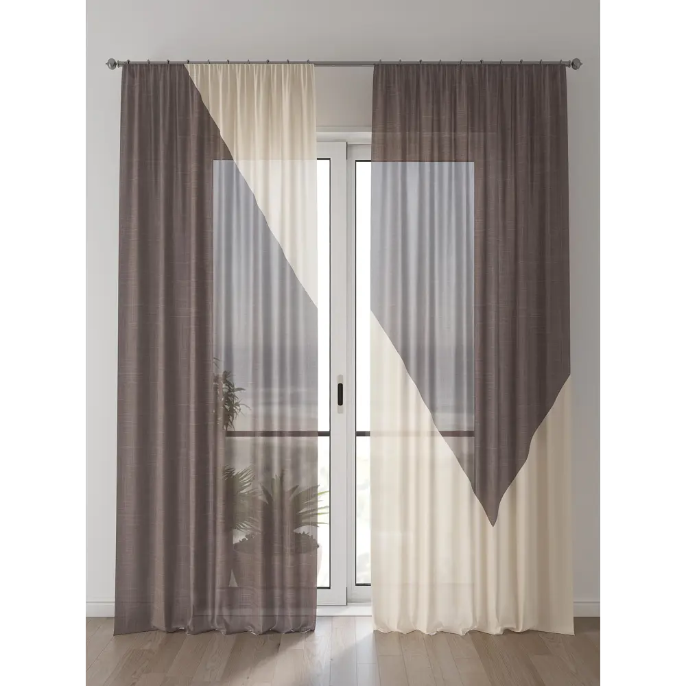 Фото Тюль Comfy Way Алоуна - 178 CW580178-240 150x240 см на шторной ленте цвет бежевый 2 шт