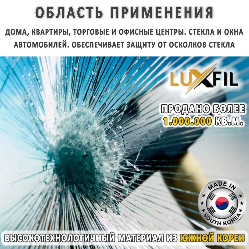 Фото 3 Пленка самоклеящаяся для стекла Luxfil LUX Safety 2 mil 0.75x5 м цвет прозрачный Фото 3 Пленка самоклеящаяся для стекла Luxfil LUX Safety 2 mil 0.75x5 м цвет прозрачный