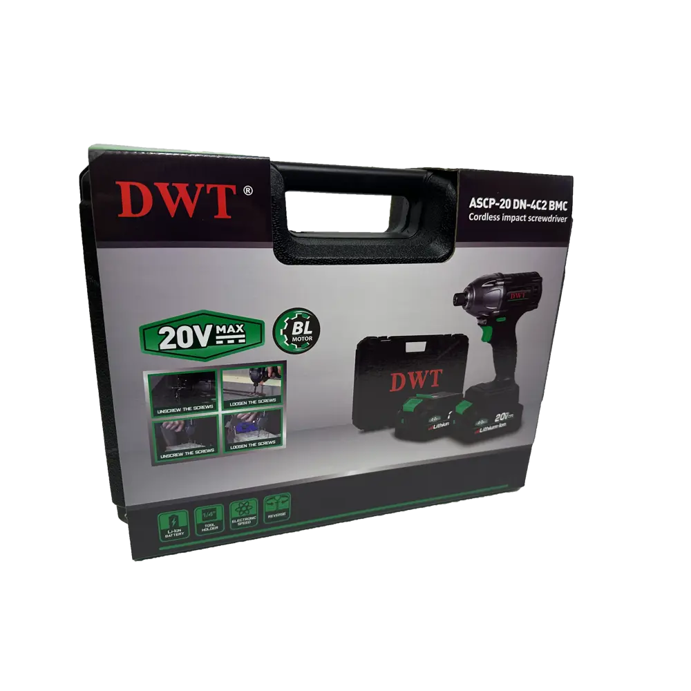 Фото 9 Винтоверт ударный аккумуляторный бесщеточный DWT ASCP-20 DN-4C2 BMC, 20 В Li-Ion 2x4 Ач 350 Нм
