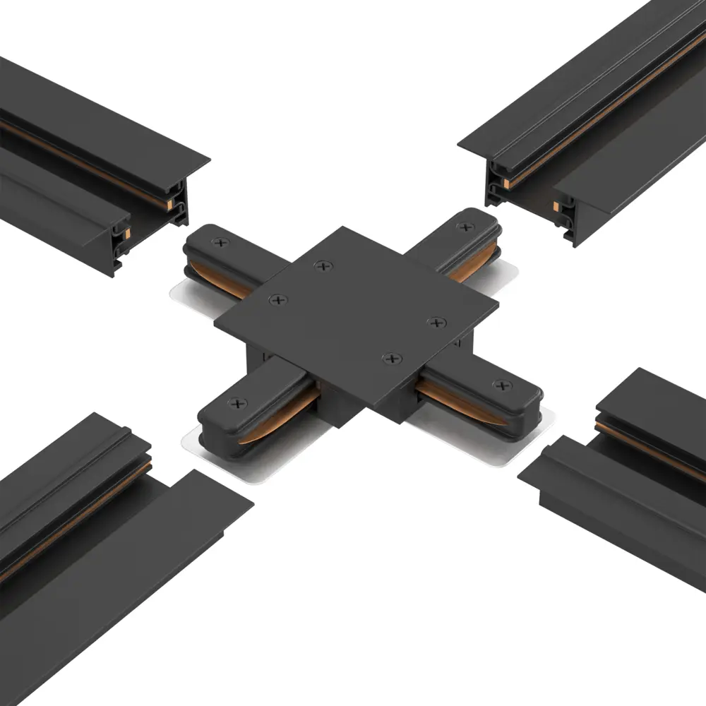 Фото 4 Коннектор Crystal Lux 1408_032 х-образный жесткий для соединения трековых шинопроводов однофазных цвет черный Фото 4 Коннектор Crystal Lux 1408_032 х-образный жесткий для соединения трековых шинопроводов однофазных цвет черный