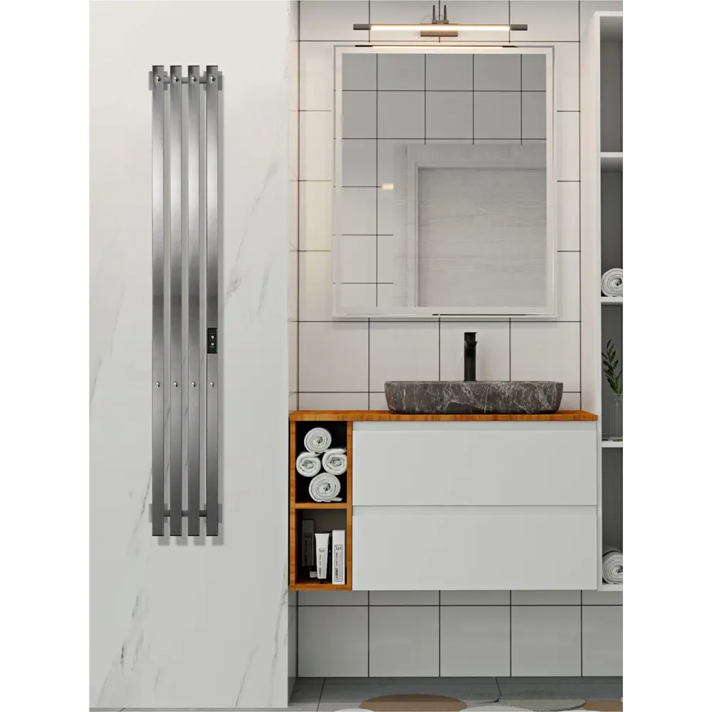 Фото 2 Полотенцесушитель электрический Indigo Style 4 PRO 180x1200 мм 165 Вт с терморегулятором I-образный цвет графит металлик Фото 2 Полотенцесушитель электрический Indigo Style 4 PRO 180x1200 мм 165 Вт с терморегулятором I-образный цвет графит металлик