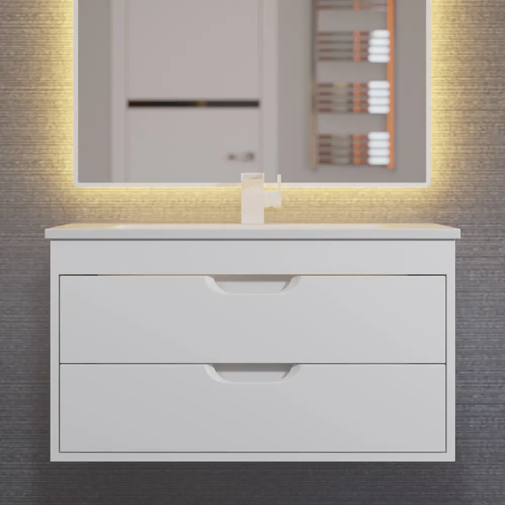 Фото 3 Тумба с раковиной для ванной подвесная Uperwood Modul 77x45x57 см белая матовая