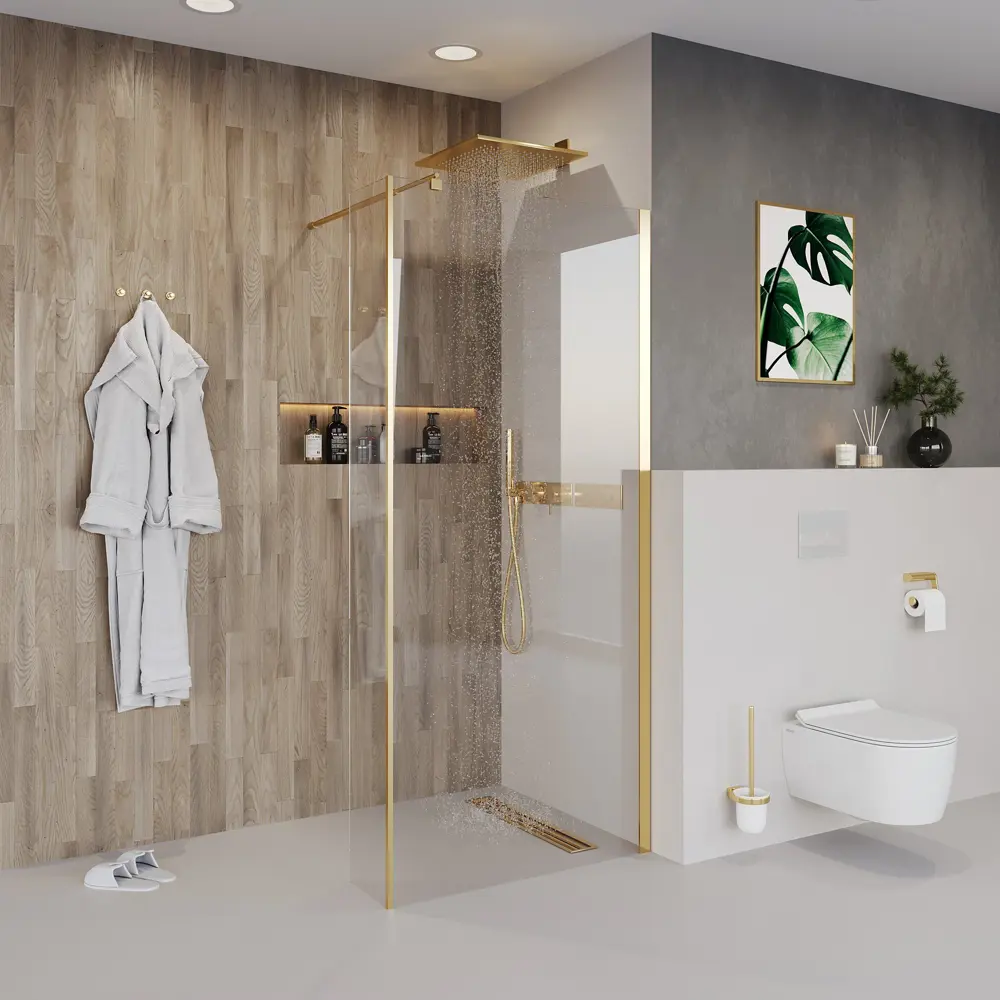 Фото Душевая перегородка Niagara NG-644-10GOLD 100x195см золото профиль Фото Душевая перегородка Niagara NG-644-10GOLD 100x195см золото профиль