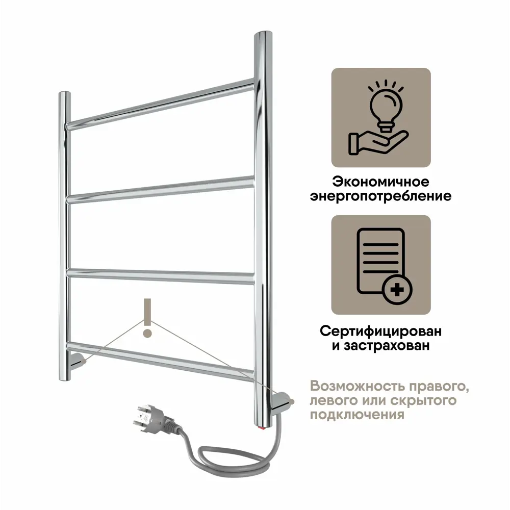 Фото 2 Полотенцесушитель электрический Myspace Fila 400x500 мм 50 Вт лесенка цвет хромированный Фото 2 Полотенцесушитель электрический Myspace Fila 400x500 мм 50 Вт лесенка цвет хромированный
