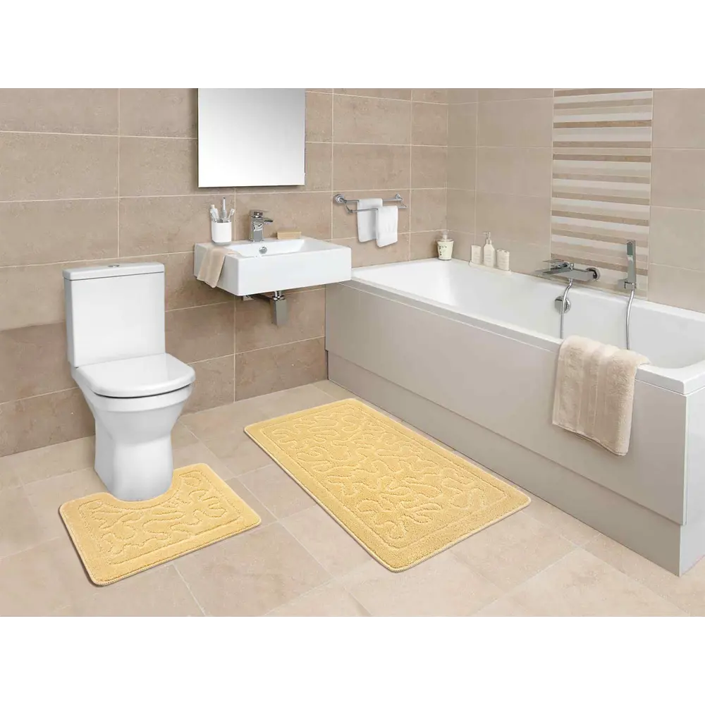 Фото 2 Набор ковриков Shahintex РР 810956 60x100+60x50 см цвет кремовый Фото 2 Набор ковриков Shahintex РР 810956 60x100+60x50 см цвет кремовый