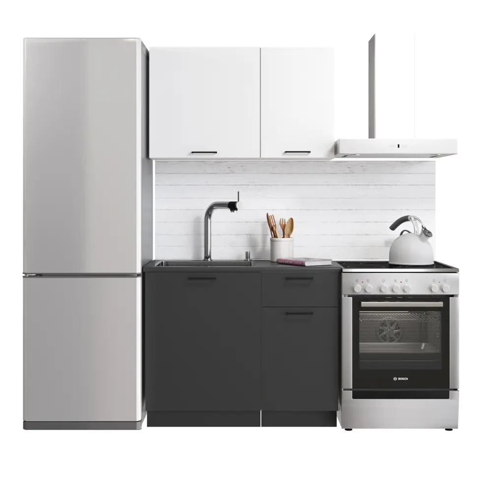 Фото Кухонный гарнитур Атмосфера Simple 1 м Белый/ Антрацит 100x202x53 см ЛДСП цвет белый/антрацит Фото Кухонный гарнитур Атмосфера Simple 1 м Белый/ Антрацит 100x202x53 см ЛДСП цвет белый/антрацит