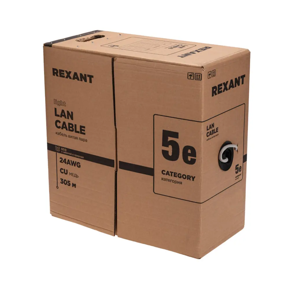 Фото 9 Кабель витая пара Rexant light F/UTP Cat 5е PVC 4PR 24AWG indoor solid 305 м цвет серый Фото 9 Кабель витая пара Rexant light F/UTP Cat 5е PVC 4PR 24AWG indoor solid 305 м цвет серый