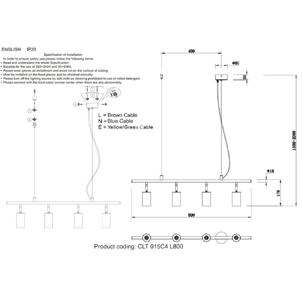 Фото 2 Светильник подвесной Crystal Lux Clt 015c4 l800 bl-go 4 лампы 9 м² цвет золото/черный